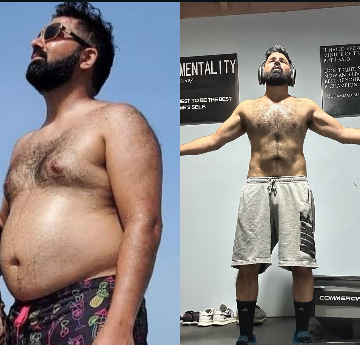 Ahmed before and after his 45-pound transformation
