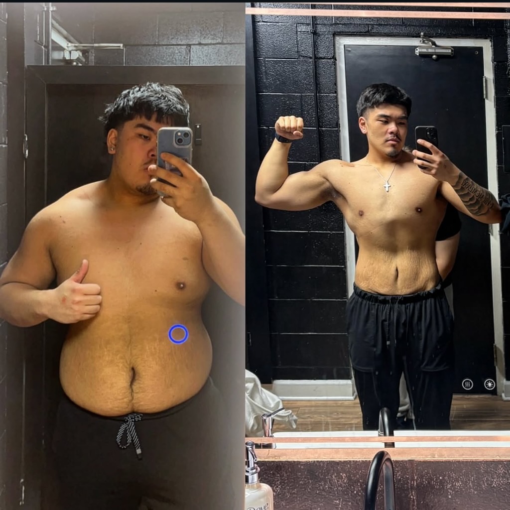 Tyler before and after his 95-pound transformation